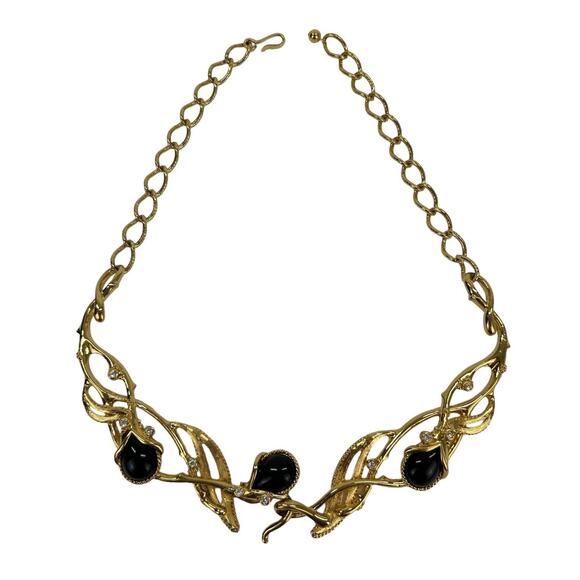 Vintage Jose Maria Barrera for Avon Granada Necklace 1990s Black and Gold Tone - Picture 1 of 8